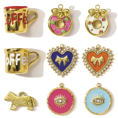 Stainless Steel Pendants, 304 Stainless Steel, plated, DIY & enamel & with rhinestone, more colors for choice, 3PCs/Bag, Sold By Bag