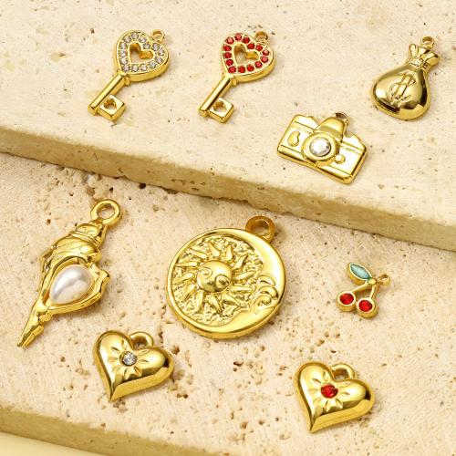 Stainless Steel Pendants, 304 Stainless Steel, with ABS Plastic Pearl, gold color plated, DIY & with rhinestone, golden, 10PCs/Bag, Sold By Bag