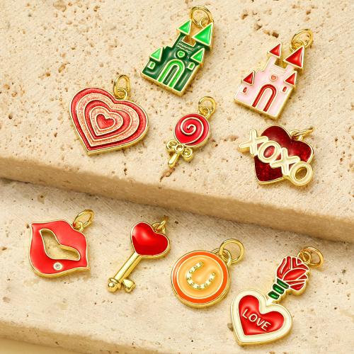 Stainless Steel Pendants, 304 Stainless Steel, gold color plated, DIY & micro pave cubic zirconia & enamel, golden, 3PCs/Bag, Sold By Bag