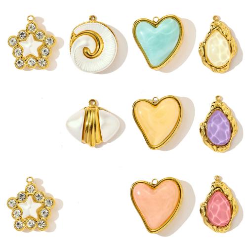 Stainless Steel Pendants, 304 Stainless Steel, with ABS Plastic Pearl & Resin, gold color plated, DIY & with rhinestone, golden, 3PCs/Bag, Sold By Bag