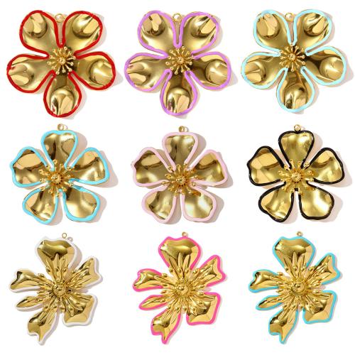 Stainless Steel Pendants, 304 Stainless Steel, Flower, gold color plated, DIY & enamel, golden, 3PCs/Bag, Sold By Bag