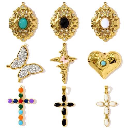 Colgantes de Acero Inoxidable, acero inoxidable 304, con Perlas de plástico ABS & Piedras preciosas, chapado en color dorado, Bricolaje & esmalte & con diamantes de imitación, dorado, 3PCs/Bolsa, Vendido por Bolsa