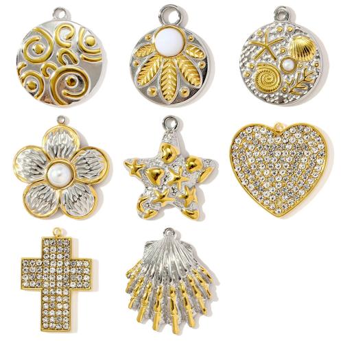 Stainless Steel Pendants, 304 Stainless Steel, with Natural Stone & Plastic Pearl, plated, DIY & with rhinestone, more colors for choice, 3PCs/Bag, Sold By Bag