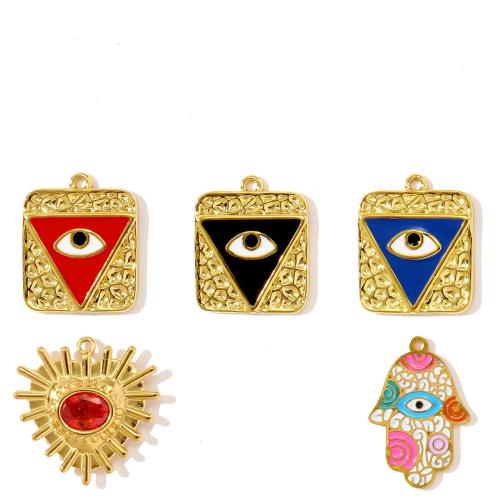 Evil Eye Pendants, 304 Stainless Steel, plated, DIY & micro pave cubic zirconia & enamel, more colors for choice, 3PCs/Bag, Sold By Bag