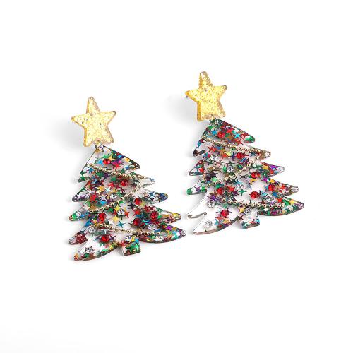 Christmas Earrings, Acrylic, with Sequins, Christmas Tree, polished, Christmas Design & for woman, more colors for choice, Sold By Pair