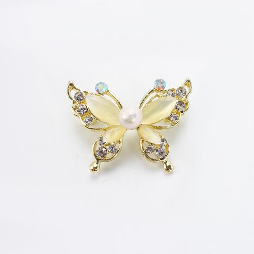 Freshwater Pearl Brooch, Tibetan Style, with Freshwater Pearl & Resin, Butterfly, gold color plated, fashion jewelry & with rhinestone, more colors for choice, 42.05x18.42x31.73mm, Sold By PC