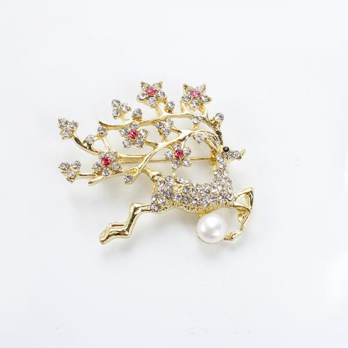 Freshwater Pearl Brooch, Tibetan Style, with Freshwater Pearl, Deer, gold color plated, fashion jewelry & with rhinestone, more colors for choice, 48.73x11.35x42.19mm, Sold By PC