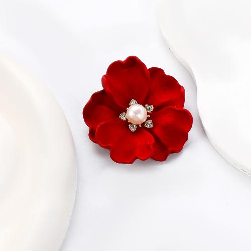 Freshwater Pearl Brooch, Tibetan Style, with Freshwater Pearl & Plastic, Flower, gold color plated, fashion jewelry & with rhinestone, more colors for choice, 44.49x17.06x43.42mm, Sold By PC