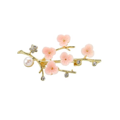 Freshwater Pearl Brooch, Tibetan Style, with Freshwater Pearl & Resin, Flower, gold color plated, fashion jewelry & with rhinestone, more colors for choice, 62.22x13.31x32.93mm, Sold By PC