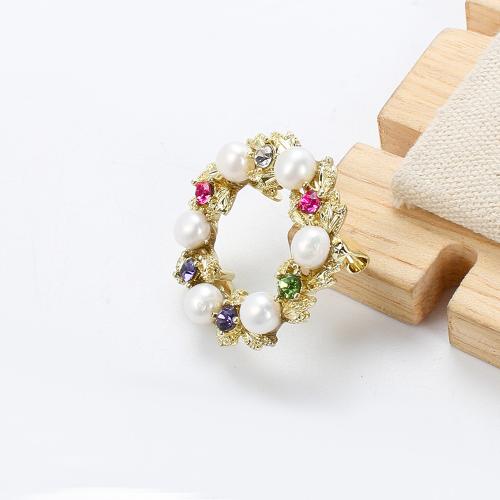 Broche perle d'eau douce, alliage de zinc, avec perle d'eau douce cultivée, Placage de couleur d'or, bijoux de mode & avec strass, plus de couleurs à choisir, 29.15x11.99x29.06mm, Vendu par PC