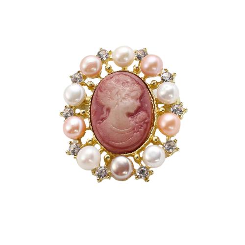 Broche perle d'eau douce, alliage de zinc, avec perle d'eau douce cultivée & résine, Fleur de prunier, Placage de couleur d'or, bijoux de mode & avec strass, plus de couleurs à choisir, 36.19x11.79x40.93mm, Vendu par PC