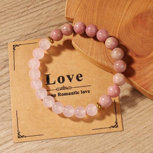 Gemstone Bracelets, Natural Stone, with Tibetan Style, gold color plated, fashion jewelry, pink, Sold By Set
