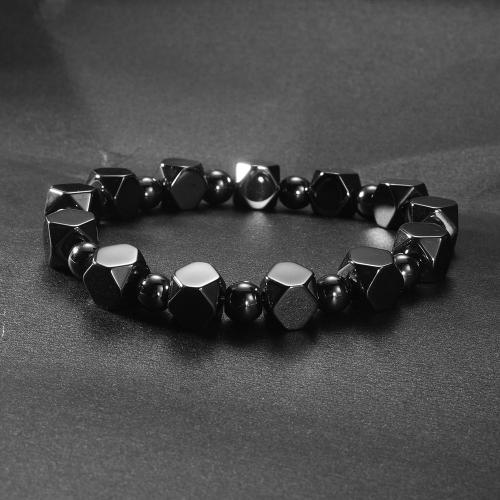 Gemstone Bracelets, Obsidian, with Non Magnetic Hematite, gold color plated, fashion jewelry, black, Sold By PC