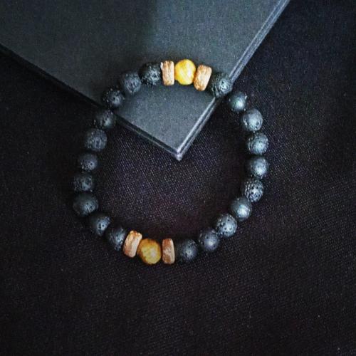 Gemstone Bracelets, Tiger Eye, with Lava, gold color plated, fashion jewelry, more colors for choice, Sold By PC