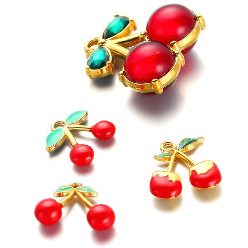 Bijoux pendentifs en acier inoxydable , Acier inoxydable 304, cerise, Placage de couleur d'or, DIY & émail, plus de couleurs à choisir, 5PC/sac, Vendu par sac