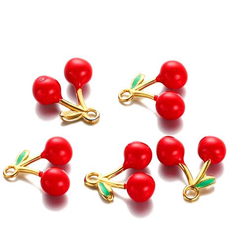 Bijoux pendentifs en acier inoxydable , Acier inoxydable 304, cerise, Placage de couleur d'or, DIY & émail, plus de couleurs à choisir, 10PC/sac, Vendu par sac