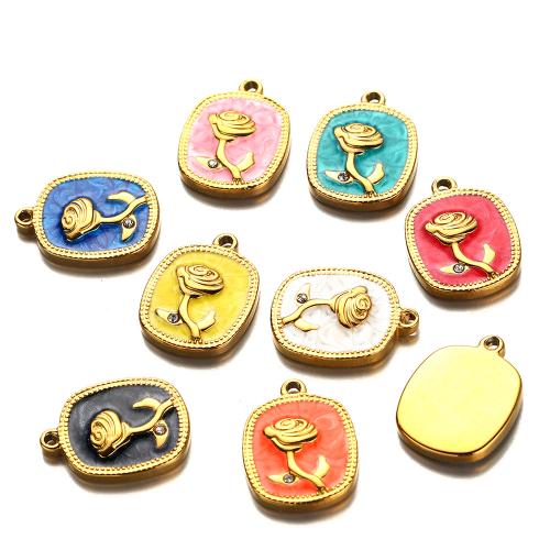 Stainless Steel Flower Pendant, 304 Stainless Steel, gold color plated, DIY & enamel & with rhinestone, more colors for choice, 5PCs/Bag, Sold By Bag