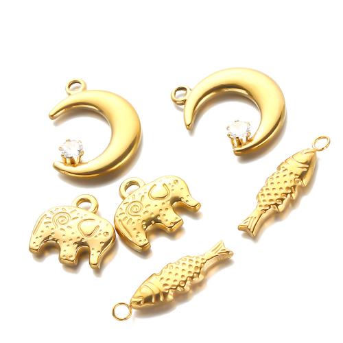 Bijoux pendentifs en acier inoxydable , Acier inoxydable 304, Placage de couleur d'or, DIY & avec strass, doré, 10PC/sac, Vendu par sac