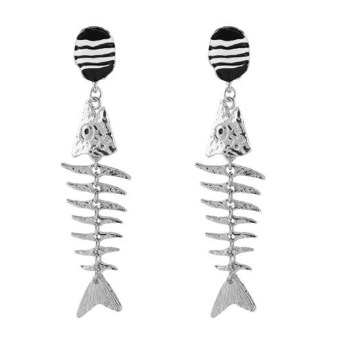 Boucles d'oreilles en alliage de zinc, Squelette de poisson, Placage, pour femme & émail & creux, plus de couleurs à choisir, Vendu par paire