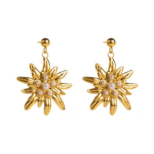Stainless Steel Drop Earring, 304 Stainless Steel, with Plastic Pearl, plated, fashion jewelry & different styles for choice & for woman, golden, Sold By Pair
