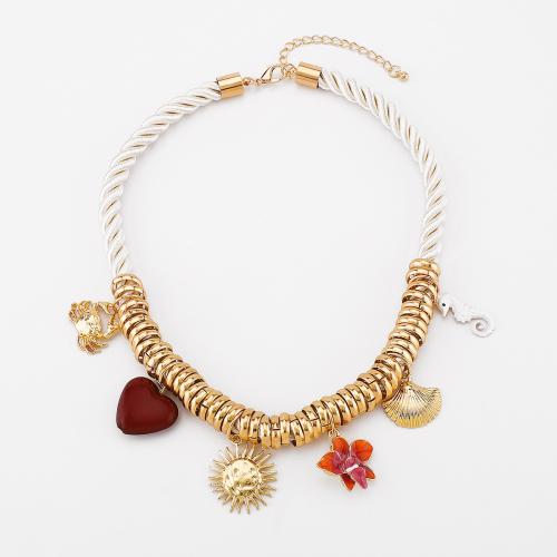 Tibetan Style Jewelry Necklace, with Polyester Cord & Resin, plated, fashion jewelry & for woman & enamel, golden, Sold By PC