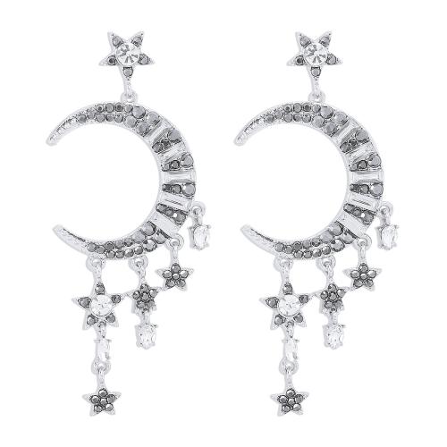 Boucles d'oreilles en alliage de zinc, Lune et Etoile, Placage, bijoux de mode & pour femme & avec strass, plus de couleurs à choisir, Vendu par paire