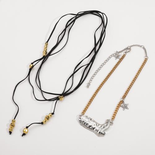 CCB Necklaces, Copper Coated Plastic, with leather cord & iron chain & Tibetan Style, handmade, 2 pieces & for woman & two tone, Sold By Set