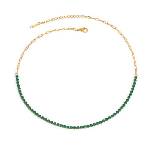 Stainless Steel Jewelry Necklace, 304 Stainless Steel, 18K gold plated, fashion jewelry & for woman & with rhinestone, more colors for choice, Sold By PC