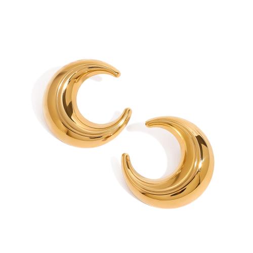 Stainless Steel Stud Earrings, 304 Stainless Steel, Moon, plated, fashion jewelry & for woman, golden, Sold By Pair