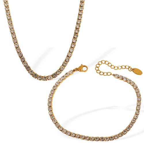 Rhinestone Stainless Steel Jewelry Set, 304 Stainless Steel, plated, different styles for choice & for woman & with rhinestone, golden, Sold By PC