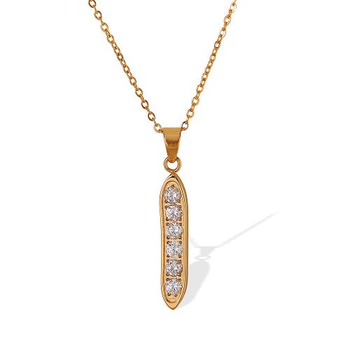 Stainless Steel Jewelry Necklace, 304 Stainless Steel, plated, fashion jewelry & micro pave cubic zirconia & for woman, golden, Sold By PC