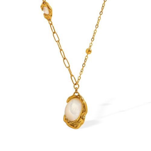 Edelstahl Schmuck Halskette, 304 Edelstahl, mit Weiße Muschel, 18K vergoldet, Modeschmuck & für Frau, verkauft von PC