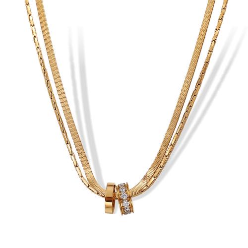 Stainless Steel Jewelry Necklace, 304 Stainless Steel, 18K gold plated, Double Layer & micro pave cubic zirconia & for woman, Sold By PC