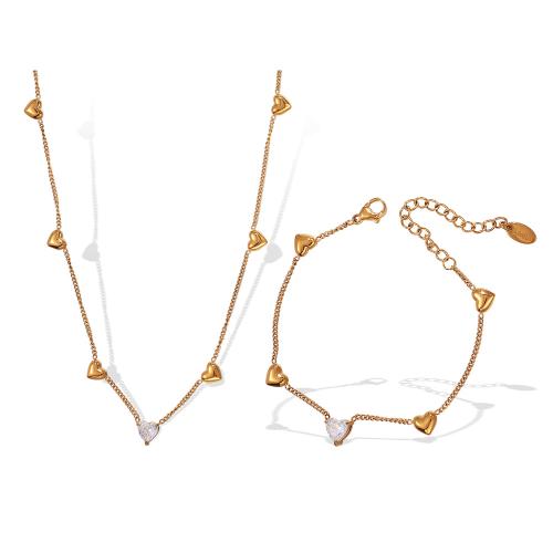 Fashion Stainless Steel Jewelry Sets, 304 Stainless Steel, with Crystal, plated, fashion jewelry & different styles for choice & for woman, golden, Sold By PC