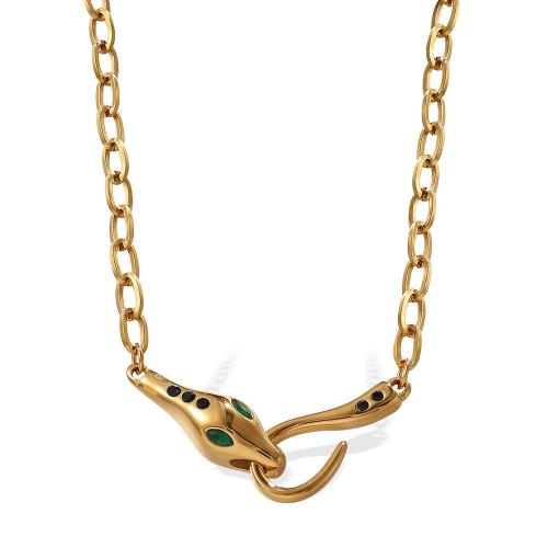 Edelstahl Schmuck Halskette, 304 Edelstahl, plattiert, Modeschmuck & für Frau & mit Strass, goldfarben, verkauft von PC