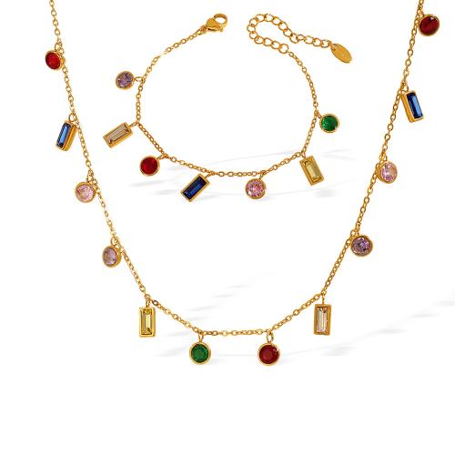 Ожерелье из нержавеющей стали , Нержавеющая сталь 304, с кубический цирконий, 18K позолоченный, ювелирные изделия моды & разные стили для выбора & Женский, продается PC