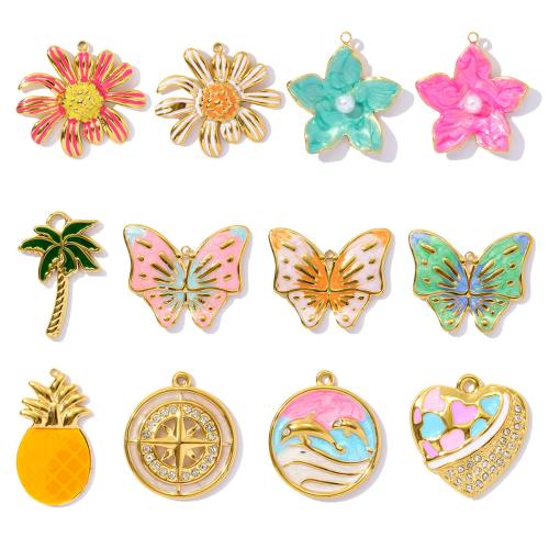 Stainless Steel Pendants, 304 Stainless Steel, plated, DIY & enamel & with rhinestone, more colors for choice, 3PCs/Bag, Sold By Bag