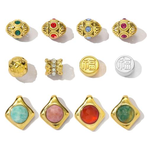 Stainless Steel Pendants, 304 Stainless Steel, with Natural Stone, plated, DIY & with rhinestone, more colors for choice, 3Pairs/Bag, Sold By Bag