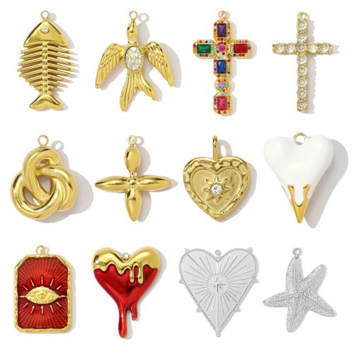 Stainless Steel Pendants, 304 Stainless Steel, plated, DIY & micro pave cubic zirconia & enamel & with rhinestone, more colors for choice, 3PCs/Bag, Sold By Bag