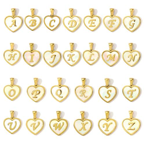 Stainless Steel Letter Pendants, 304 Stainless Steel, with Shell, Alphabet Letter, plated, DIY, more colors for choice, 3PCs/Bag, Sold By Bag