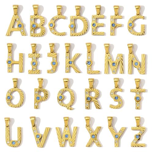 Stainless Steel Letter Pendants, 304 Stainless Steel, Alphabet Letter, plated, DIY & with rhinestone, more colors for choice, 3PCs/Bag, Sold By Bag
