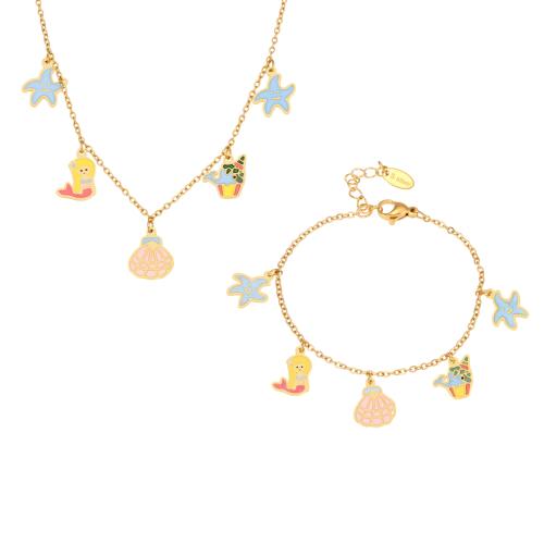 Children Jewelry Set, 304 Stainless Steel, plated, for children & enamel, golden, Sold By PC