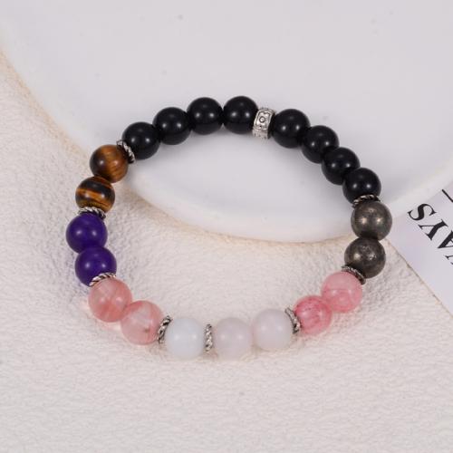 Rose Quartz Bracelet, with Gemstone & Tiger Eye & Amethyst & Tibetan Style, Round, handmade, fashion jewelry & for woman, Length:Approx 10.2 Inch, Sold By PC
