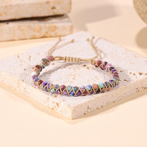 Impression Jasper Bracelet, with Polyester Cord, Round, handmade, Unisex & adjustable, Length:Approx 6.3-11 Inch, Sold By PC