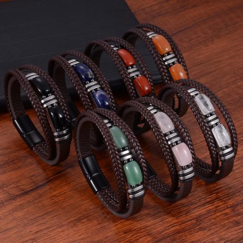 PU Leather Bracelet, with Gemstone & 304 Stainless Steel, different materials for choice & Unisex & different size for choice, Sold By PC