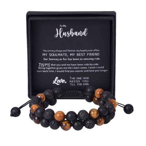 Tiger Eye Bracelet, with Black Agate, Round, handmade, Double Layer & different designs for choice & for man, Length:Approx 7-10 Inch, Sold By PC