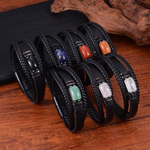PU Leather Bracelet, with Gemstone & 304 Stainless Steel, handmade, different materials for choice & different size for choice & for man, Sold By PC