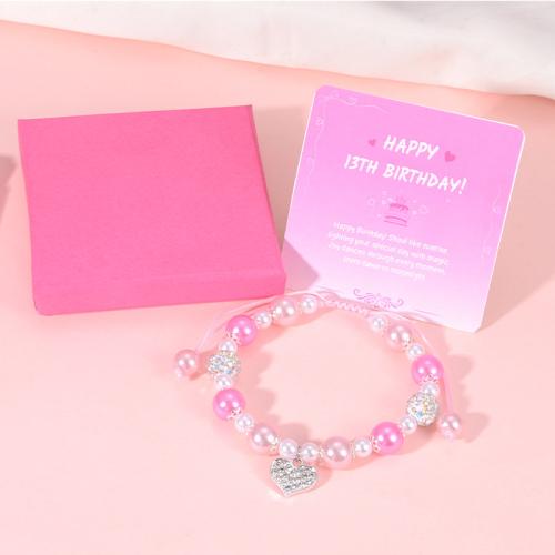 Shell Pearl bracelet, avec cordon de polyester & alliage de zinc, coeur, fait à la main, Fille & styles différents pour le choix & avec strass, Longueur:Environ 6.5-9.8 pouce, Vendu par PC
