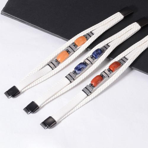 PU Leather Bracelet, with Gemstone & 304 Stainless Steel, handmade, multilayer & different materials for choice & Unisex & different size for choice, Sold By PC
