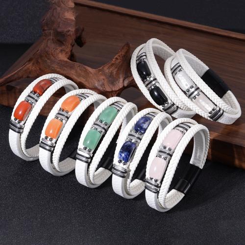 PU Leather Bracelet, with Gemstone & 304 Stainless Steel, multilayer & different materials for choice & Unisex & different size for choice, Sold By PC